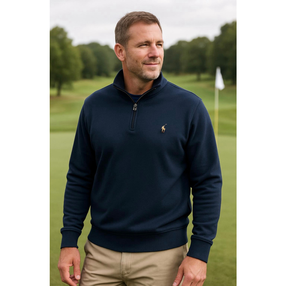 Men's Polo Ralph Lauren Navy 1/4 Zip Pullover Sweater‎ Size Lg Logo Preppy Golf